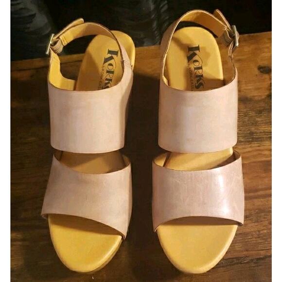 KORKS Kristian Leather Platform Slingback Heel Sandal SIZE 8 Natural Stud Accent - Picture 3 of 10